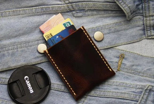 Leather Mens Slim Front Pocket Wallets Coffee Leather Cards Wallet for Men