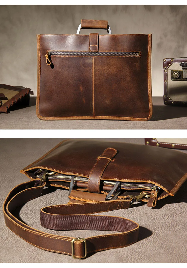 Leather Mens Vintage Briefcase Handbag Work Bag Business Bag Laptop Bag for men