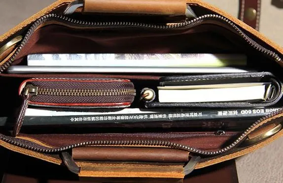 Leather Mens Vintage Briefcase Handbag Work Bag Business Bag Laptop Bag for men