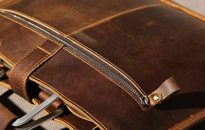 Leather Mens Vintage Briefcase Handbag Work Bag Business Bag Laptop Bag for men