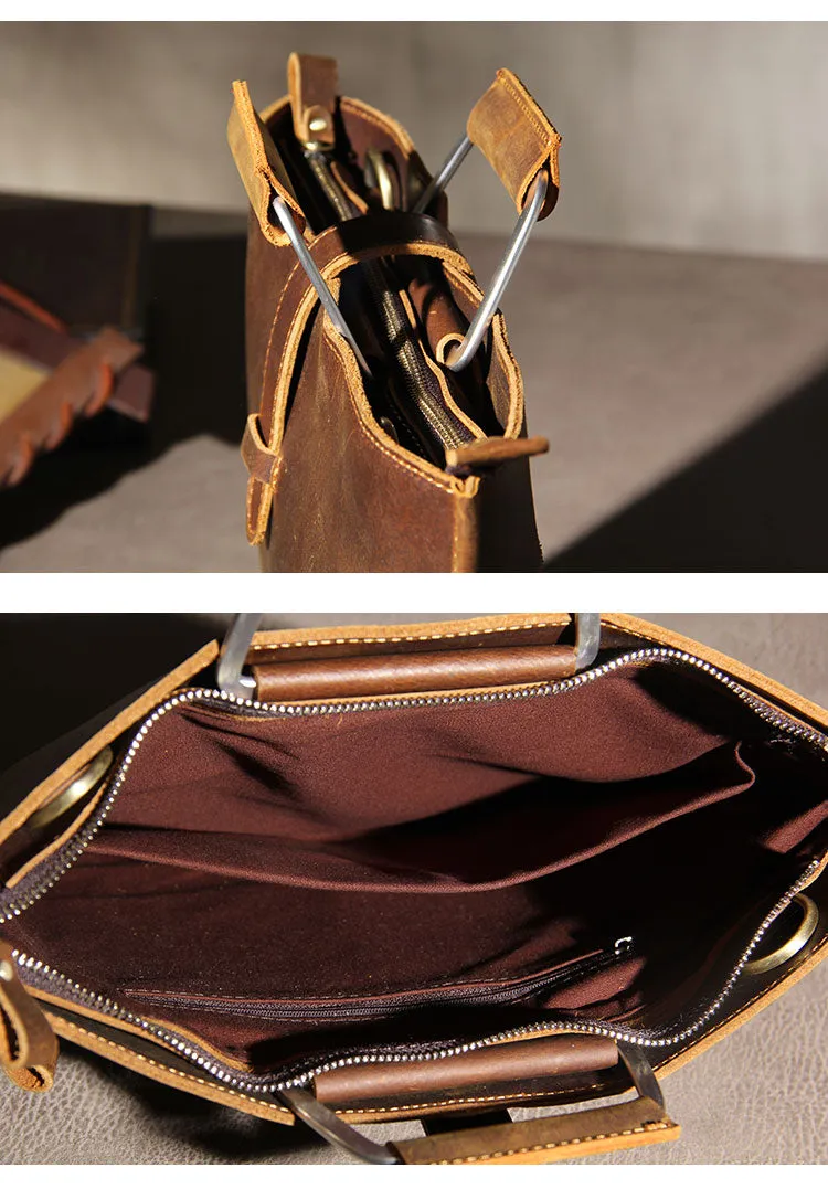 Leather Mens Vintage Briefcase Handbag Work Bag Business Bag Laptop Bag for men