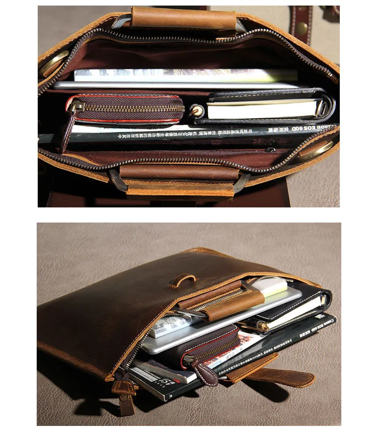 Leather Mens Vintage Briefcase Handbag Work Bag Business Bag Laptop Bag for men