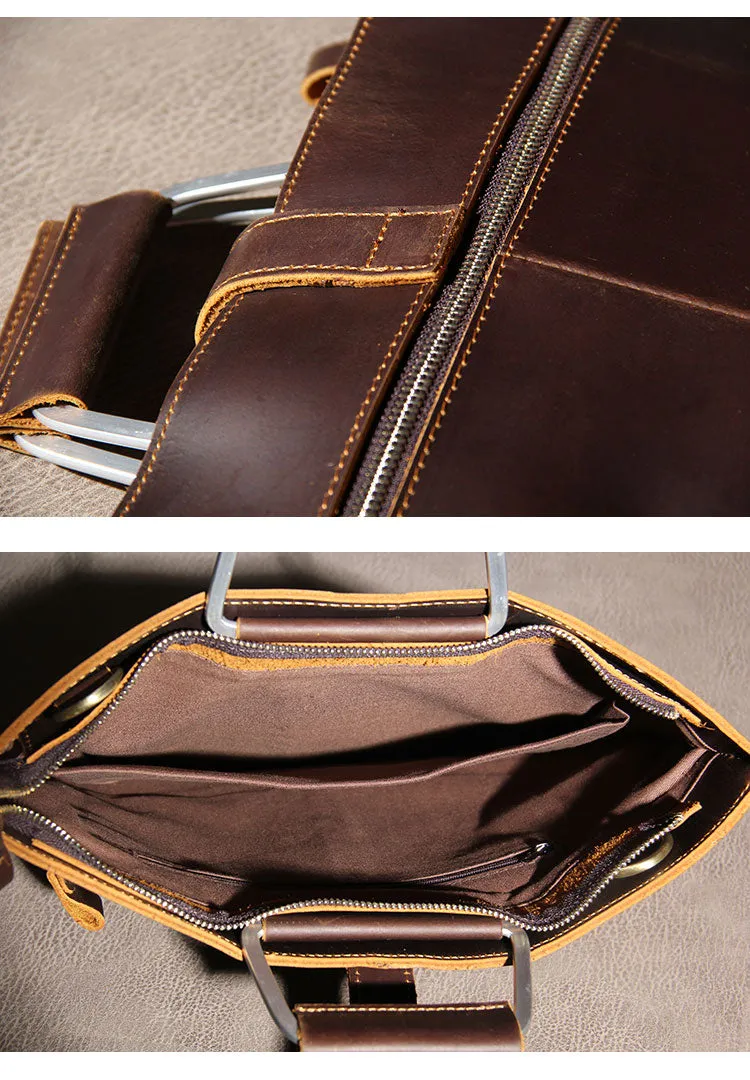 Leather Mens Vintage Briefcase Handbag Work Bag Business Bag Laptop Bag for men