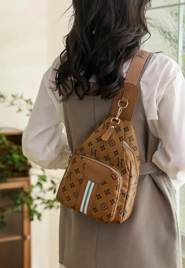 Leather Sling Backpack Chest Crossbody Shoulder Bag Travel Daypack for Men and Women 2007