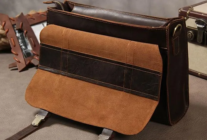 Leather Vintage Mens Briefcase Messenger Bag Work Bags Business Bag for Men