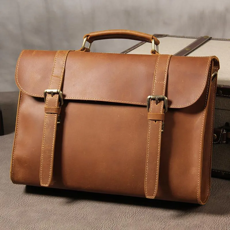 Leather Vintage Mens Briefcase Messenger Bag Work Bags Business Bag for Men