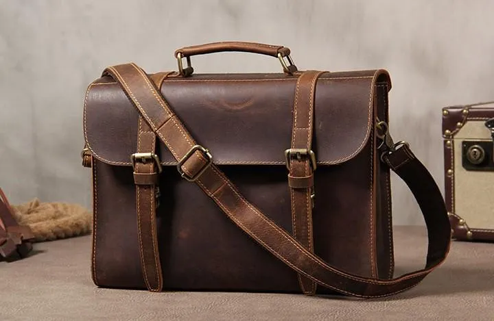 Leather Vintage Mens Briefcase Messenger Bag Work Bags Business Bag for Men