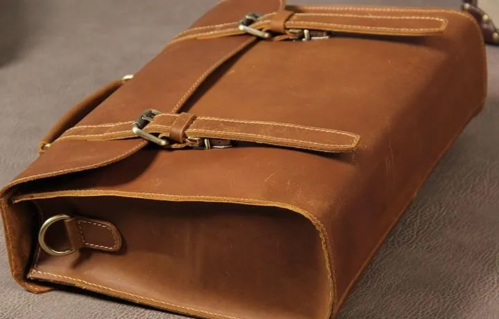 Leather Vintage Mens Briefcase Messenger Bag Work Bags Business Bag for Men