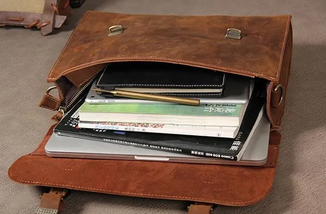 Leather Vintage Mens Briefcase Messenger Bag Work Bags Business Bag for Men