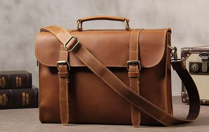 Leather Vintage Mens Briefcase Messenger Bag Work Bags Business Bag for Men
