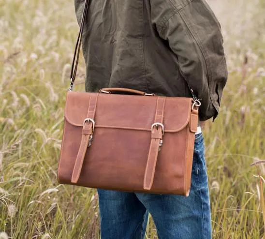 Leather Vintage Mens Briefcase Messenger Bag Work Bags Business Bag for Men