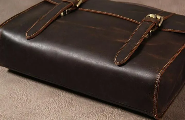 Leather Vintage Mens Briefcase Messenger Bag Work Bags Business Bag for Men