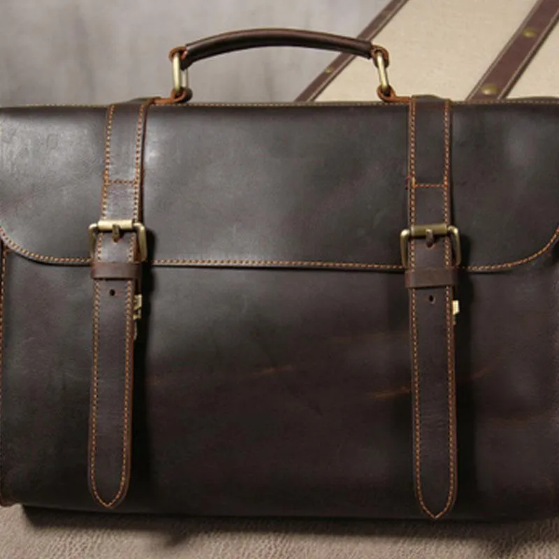 Leather Vintage Mens Briefcase Messenger Bag Work Bags Business Bag for Men