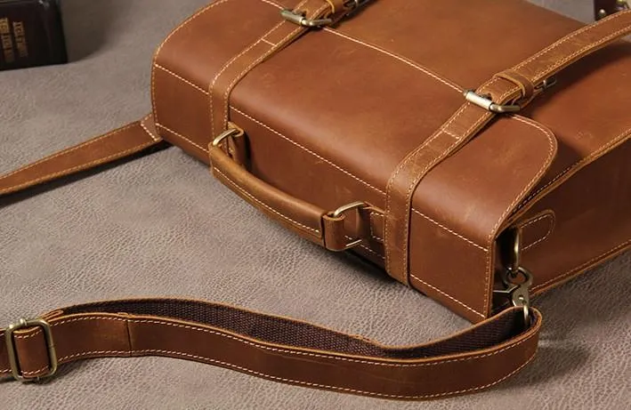 Leather Vintage Mens Briefcase Messenger Bag Work Bags Business Bag for Men