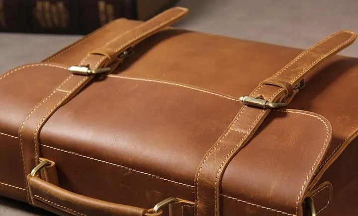 Leather Vintage Mens Briefcase Messenger Bag Work Bags Business Bag for Men