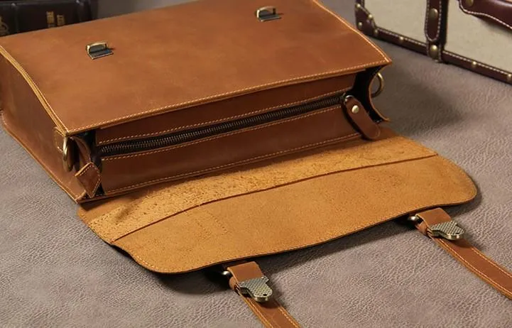 Leather Vintage Mens Briefcase Messenger Bag Work Bags Business Bag for Men