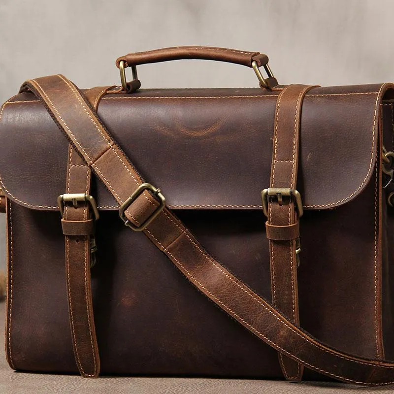 Leather Vintage Mens Briefcase Messenger Bag Work Bags Business Bag for Men