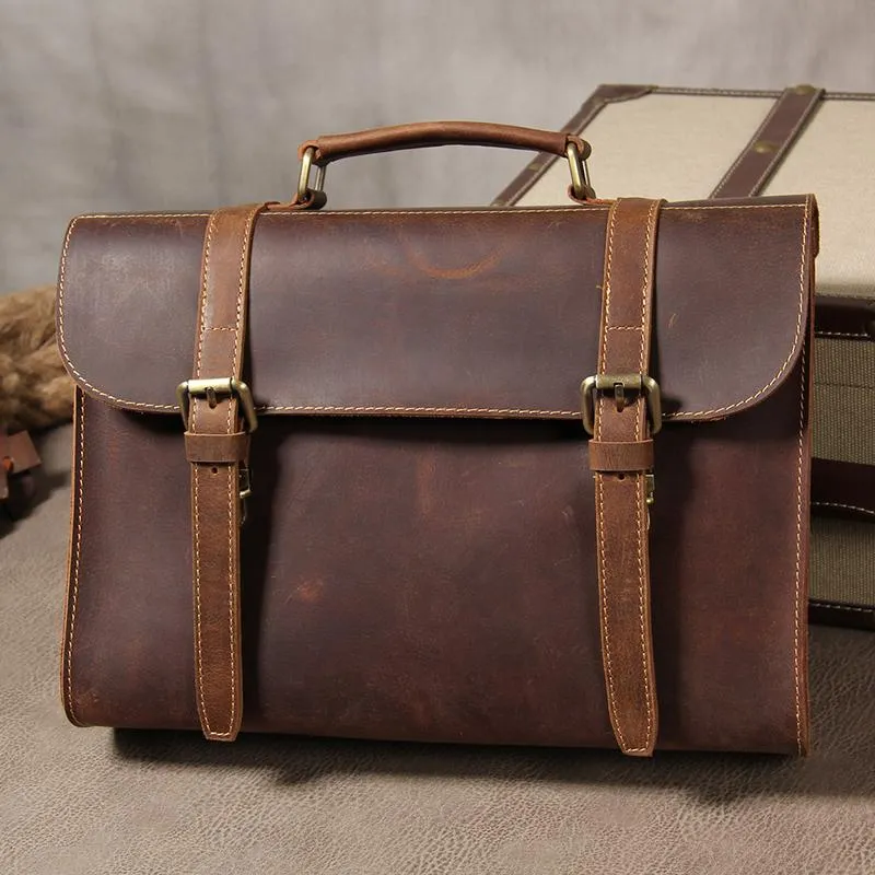 Leather Vintage Mens Briefcase Messenger Bag Work Bags Business Bag for Men