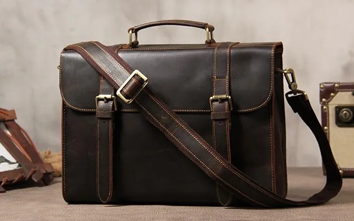 Leather Vintage Mens Briefcase Messenger Bag Work Bags Business Bag for Men
