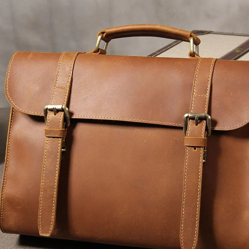 Leather Vintage Mens Briefcase Messenger Bag Work Bags Business Bag for Men