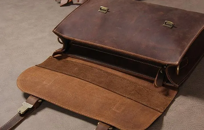 Leather Vintage Mens Briefcase Messenger Bag Work Bags Business Bag for Men