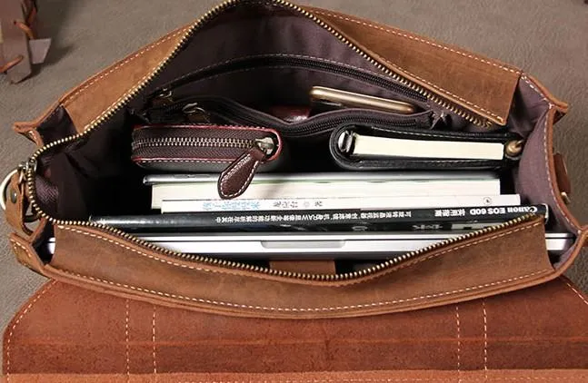 Leather Vintage Mens Briefcase Messenger Bag Work Bags Business Bag for Men