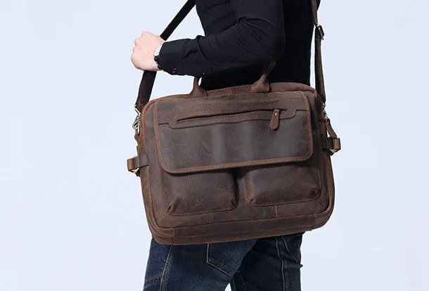 Leather vintage mens Briefcase Shoulder Bag Laptop Bag Handbag