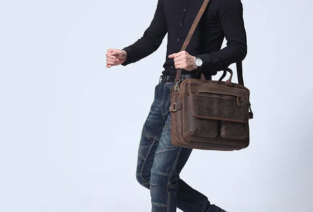 Leather vintage mens Briefcase Shoulder Bag Laptop Bag Handbag