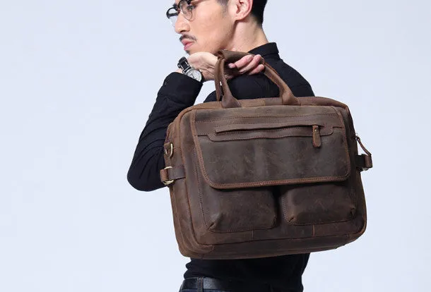 Leather vintage mens Briefcase Shoulder Bag Laptop Bag Handbag