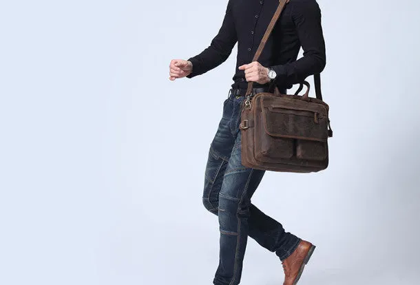Leather vintage mens Briefcase Shoulder Bag Laptop Bag Handbag