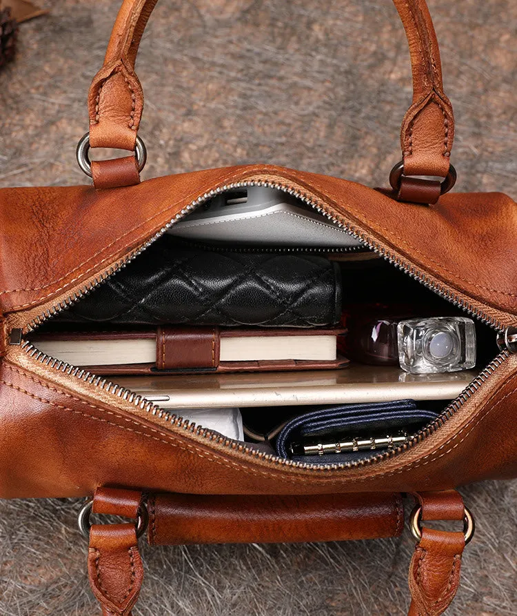 Leather Womens Barrel Handbag Handmade Barrel Handbag Crossbody Purse for Ladies
