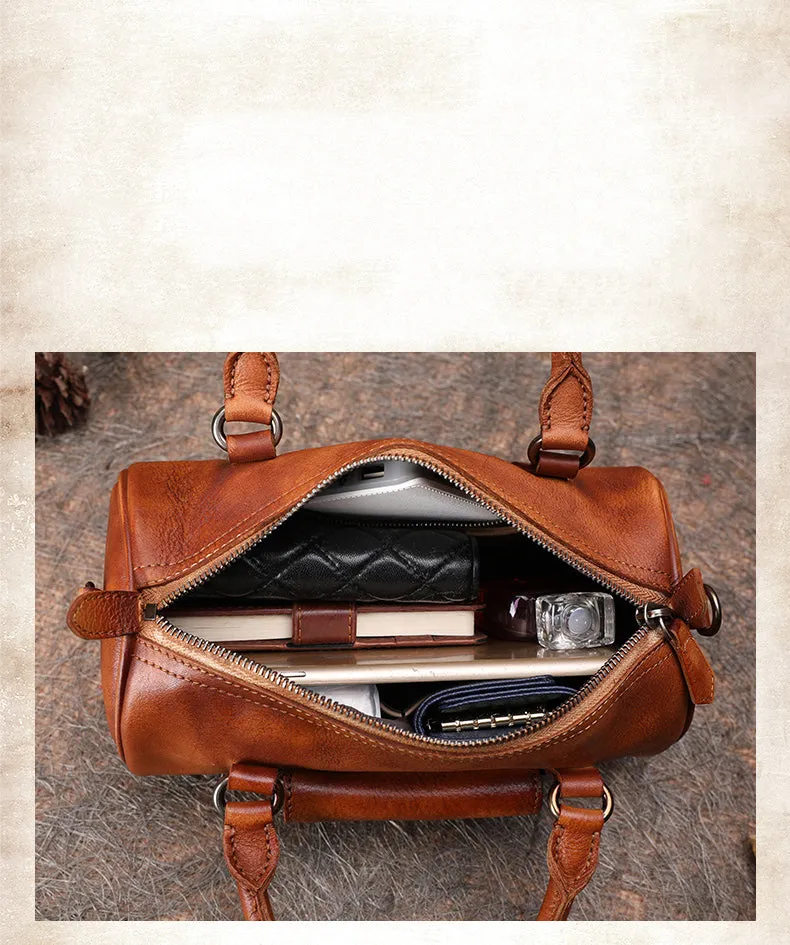 Leather Womens Barrel Handbag Handmade Barrel Handbag Crossbody Purse for Ladies