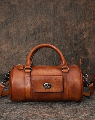 Leather Womens Barrel Handbag Handmade Barrel Handbag Crossbody Purse for Ladies