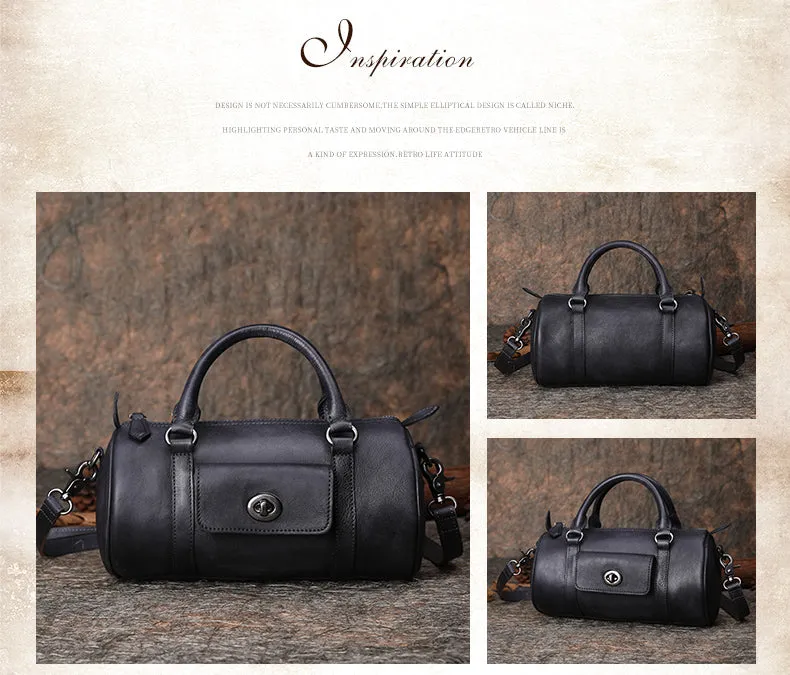 Leather Womens Barrel Handbag Handmade Barrel Handbag Crossbody Purse for Ladies