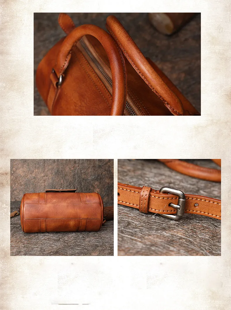Leather Womens Barrel Handbag Handmade Barrel Handbag Crossbody Purse for Ladies