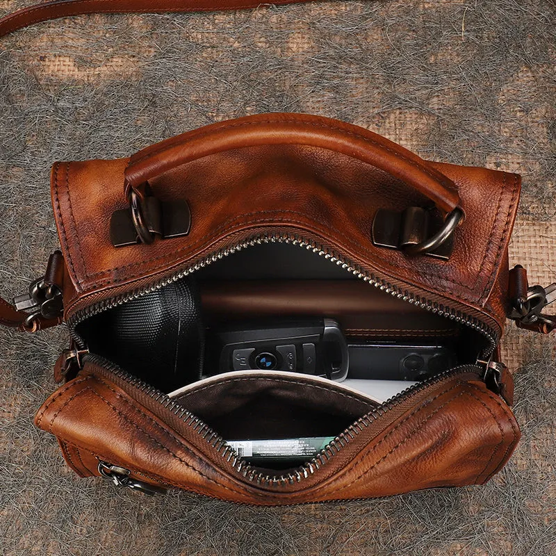 Leather Womens Buston Handbag Handmade Cube Handbag Crossbody Purse for Ladies