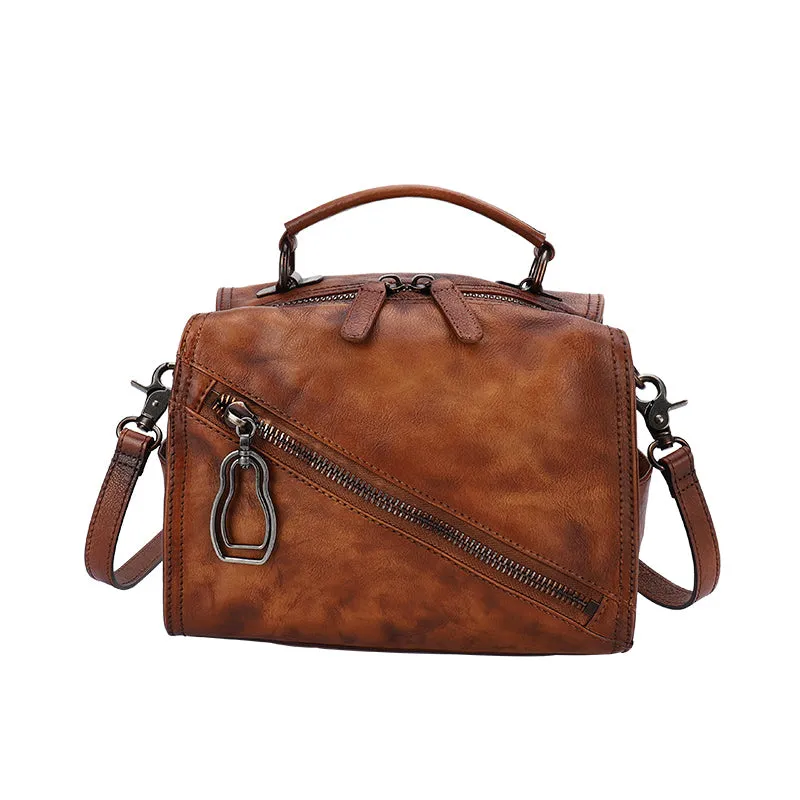 Leather Womens Buston Handbag Handmade Cube Handbag Crossbody Purse for Ladies
