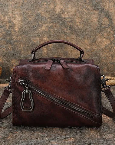 Leather Womens Buston Handbag Handmade Cube Handbag Crossbody Purse for Ladies