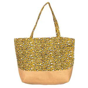 Leopard Print Canvas Tote Bag In Mustard Yellow