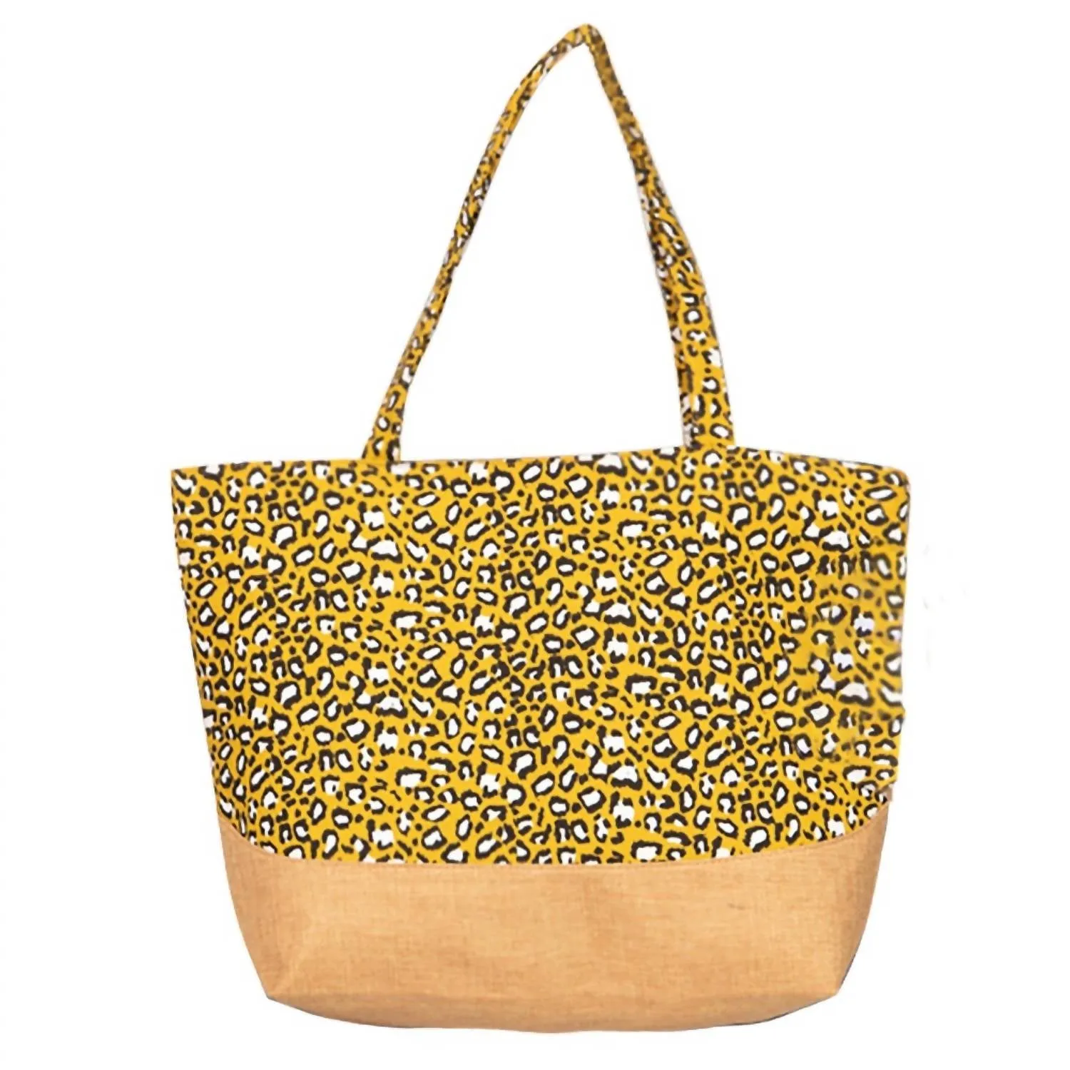 Leopard Print Canvas Tote Bag In Mustard Yellow