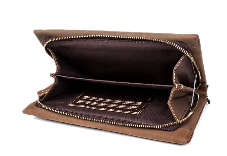 Light Brown Cool Mens long Wallet Wristlet Wallet Clutch Wallet Dark Brown Long Wallets for Men