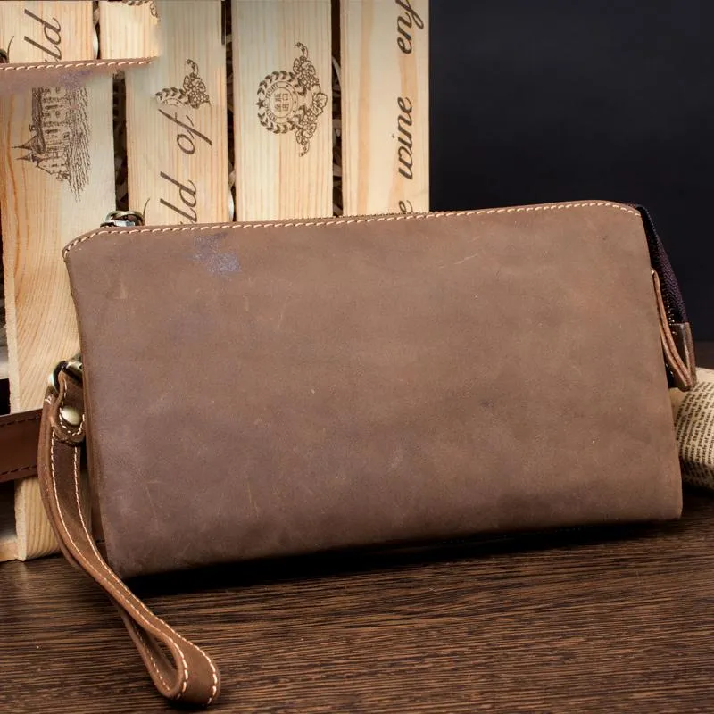 Light Brown Cool Mens long Wallet Wristlet Wallet Clutch Wallet Dark Brown Long Wallets for Men