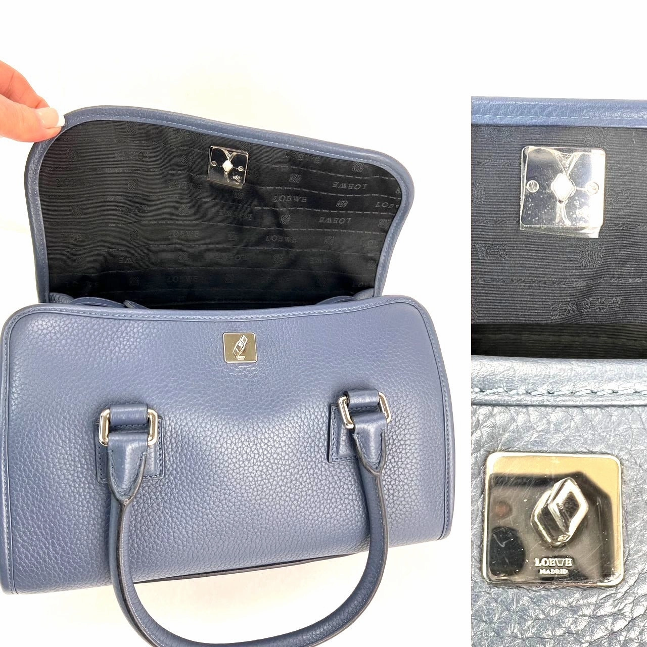 Loewe Calfskin Leather Alamo 28 Blue Crossbody Bag