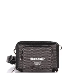 Logo Front Pocket Zip Around Crossbody Canvas with Leather