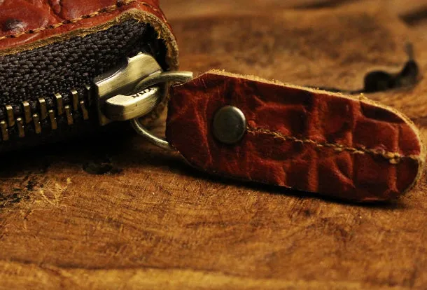 Long leather wallet crocodile zipper leather clutch wallets for men