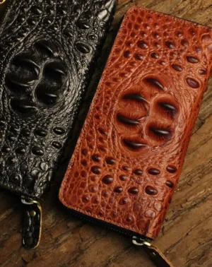 Long leather wallet crocodile zipper leather clutch wallets for men