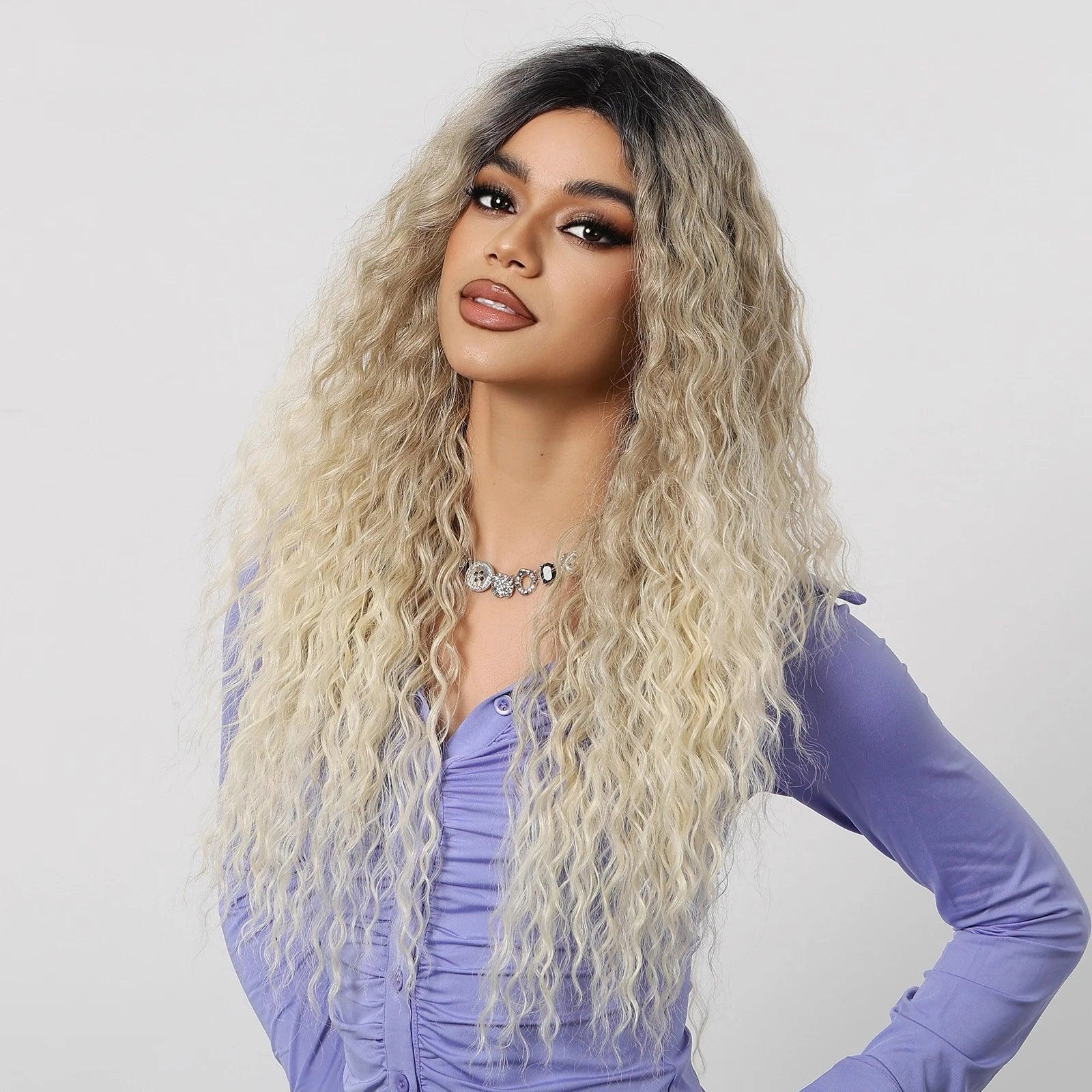 Long Blonde Wavy Wigs