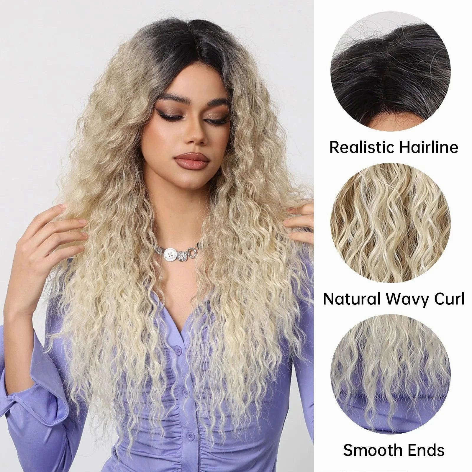 Long Blonde Wavy Wigs