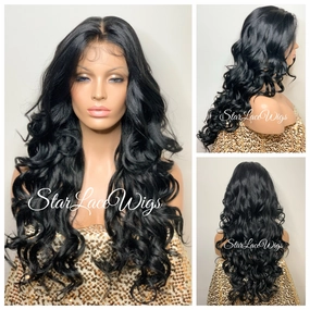 Long Curly Lace Front Wig (6x13) Parting Space Black - Bobbi