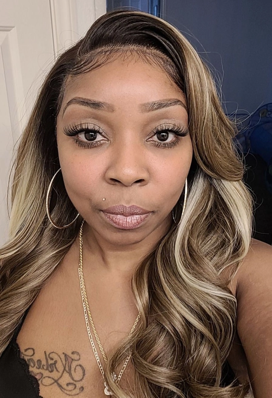 Long Dark Blonde Lace Front Wig Highlights (13x6) Curly Free Part - Skylar